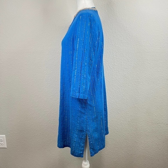 Lilly Pulitzer Esme Tunic Women's S Lurex Crinkle Blue Gold Metallic Swim Cover - Picture 3 of 8